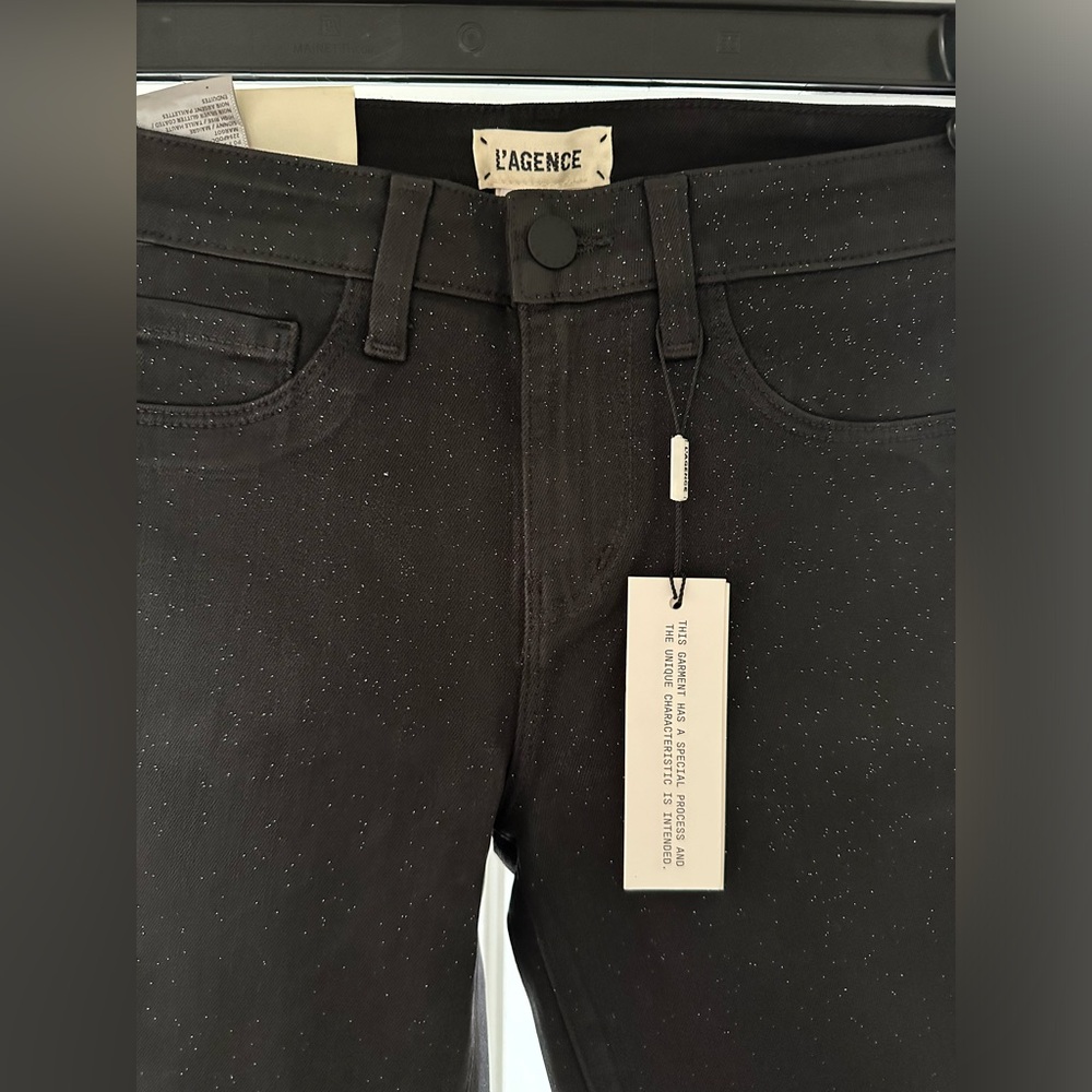 L’AGENCE Margot High-Rise Skinny black coated with Silver Giltter Jean | 23 NWT - Picture 2 of 7